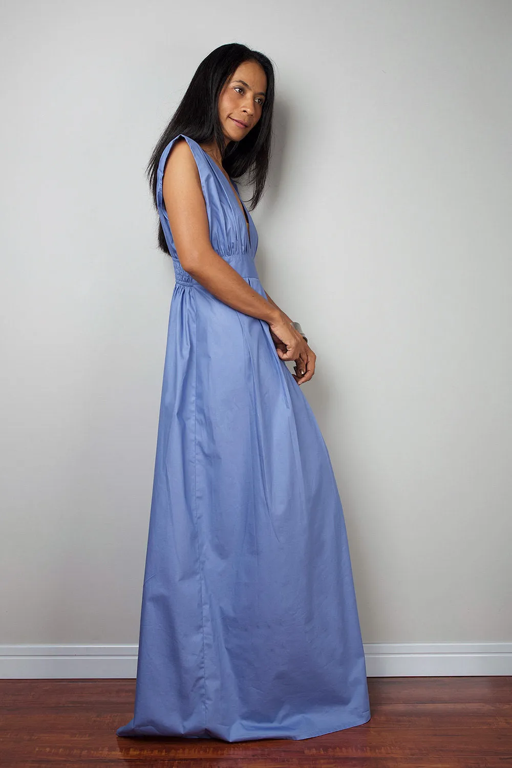 Long Blue Sleeveless Dress