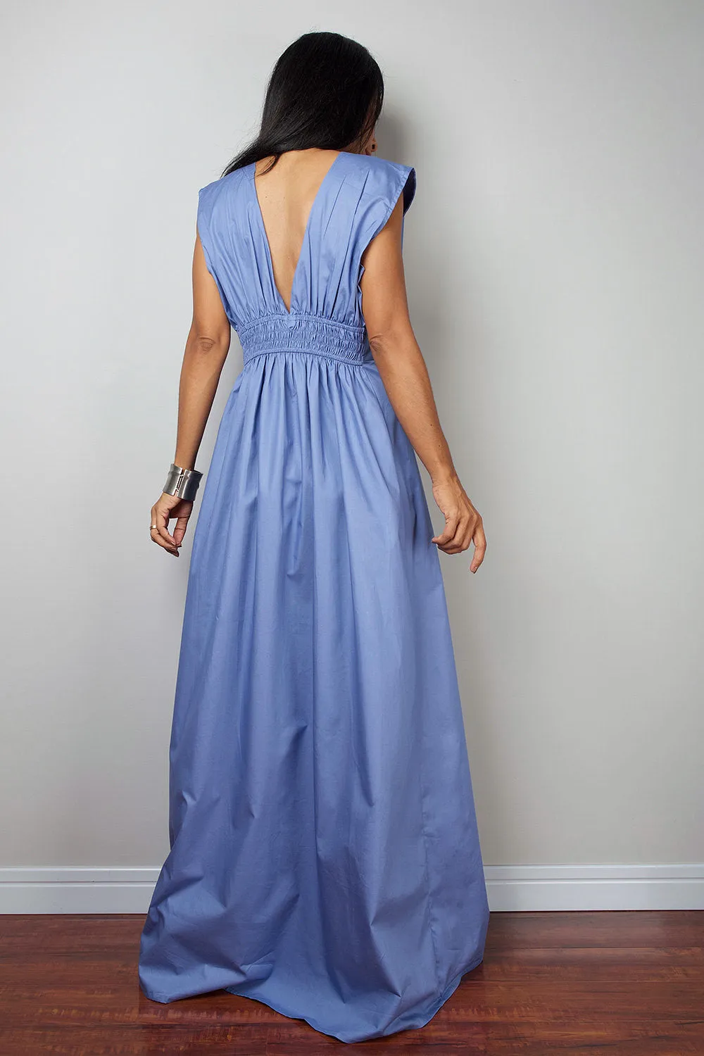 Long Blue Sleeveless Dress