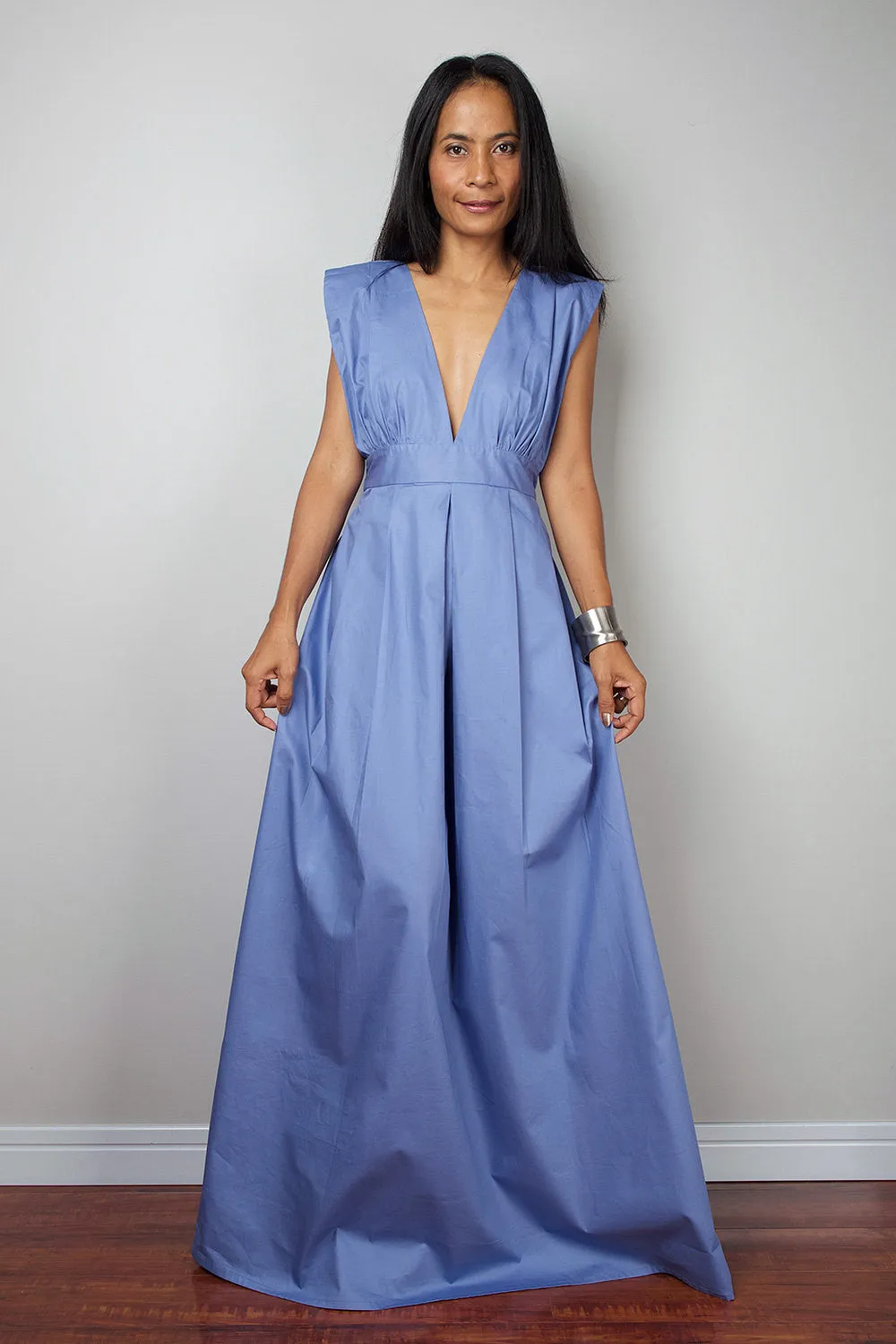 Long Blue Sleeveless Dress