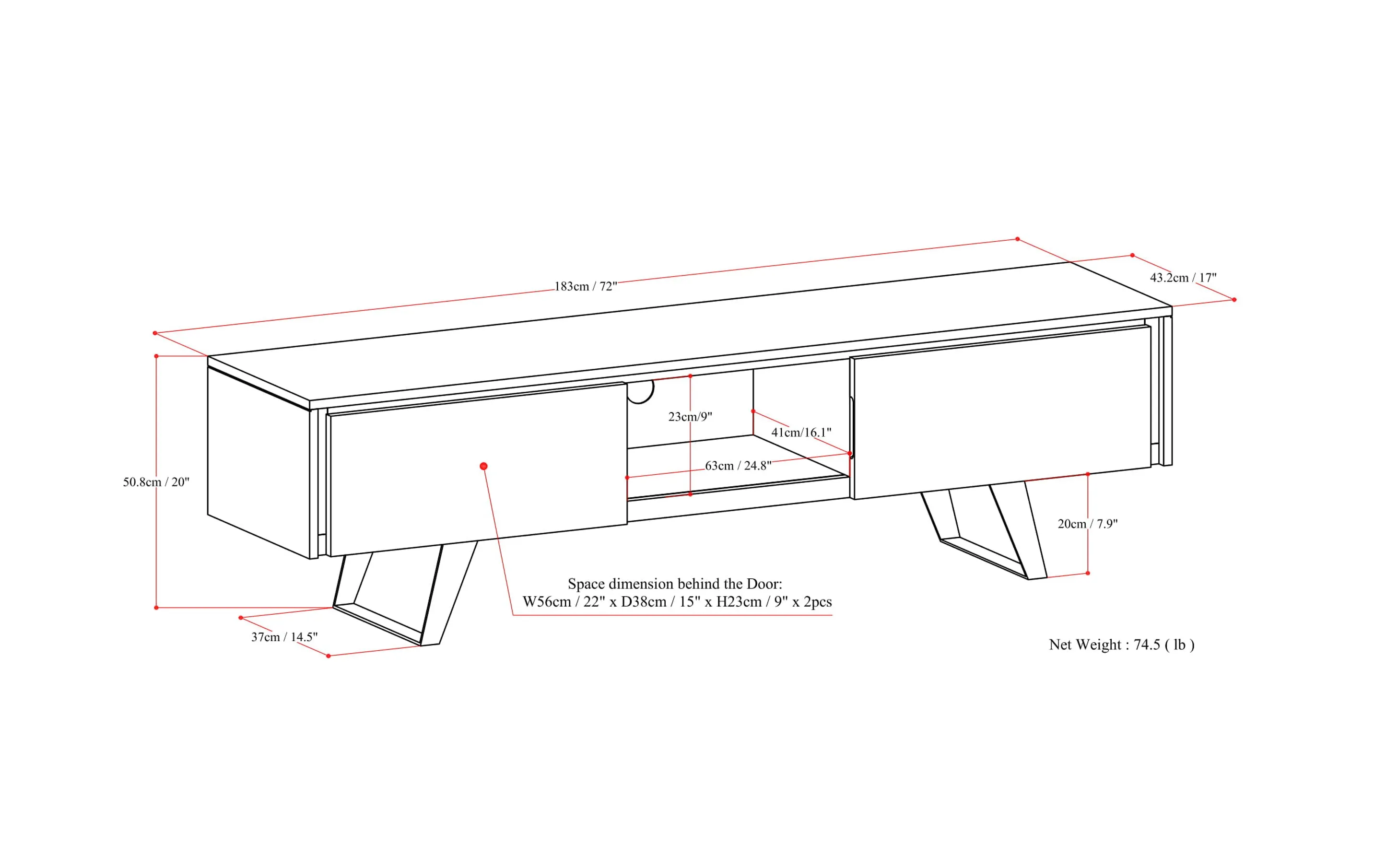 Lowry 72 inch TV Media Stand in Oak