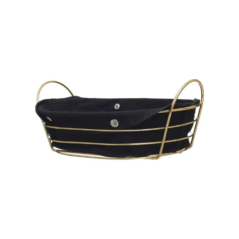 Metal Oval Basket With Fabric 37 x 26 x12cm Gold