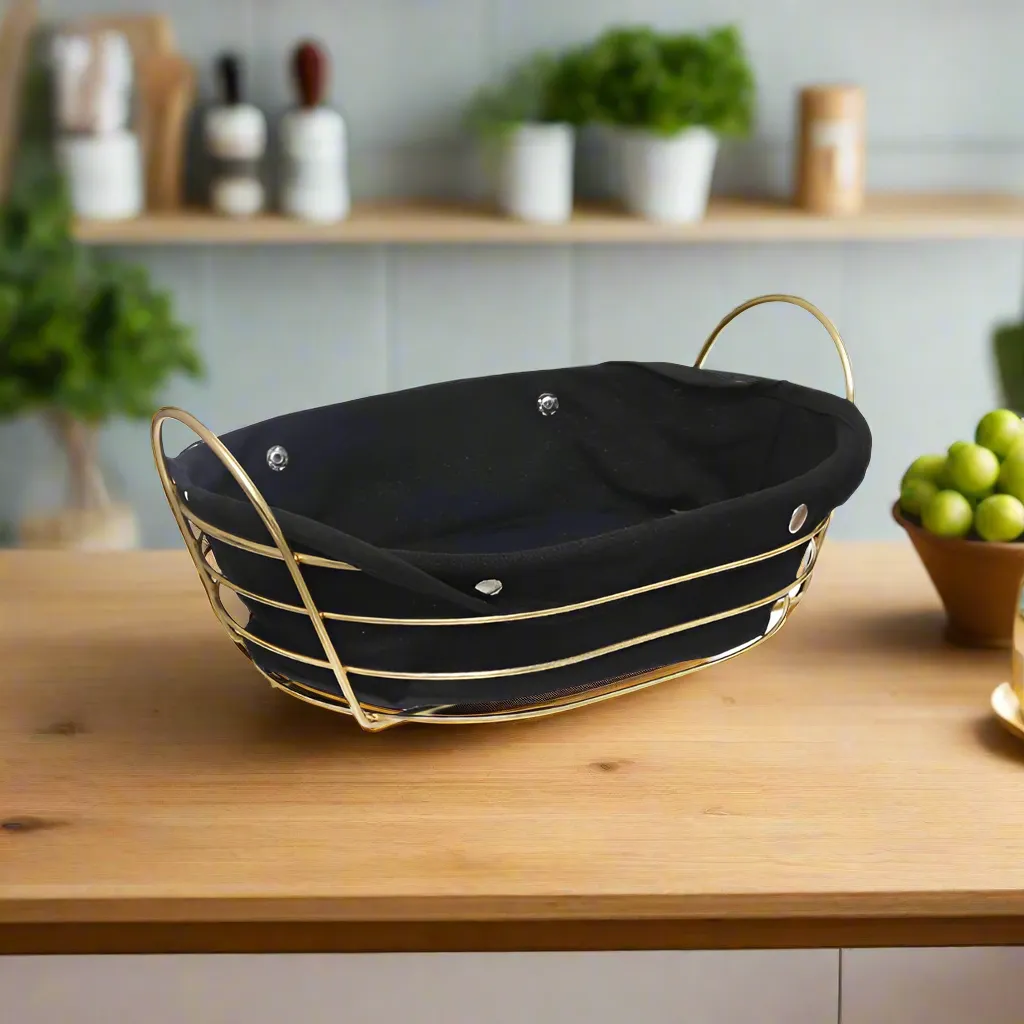 Metal Oval Basket With Fabric 37 x 26 x12cm Gold