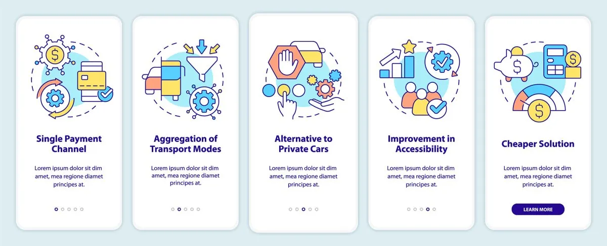 Mobility services mobile app screen set