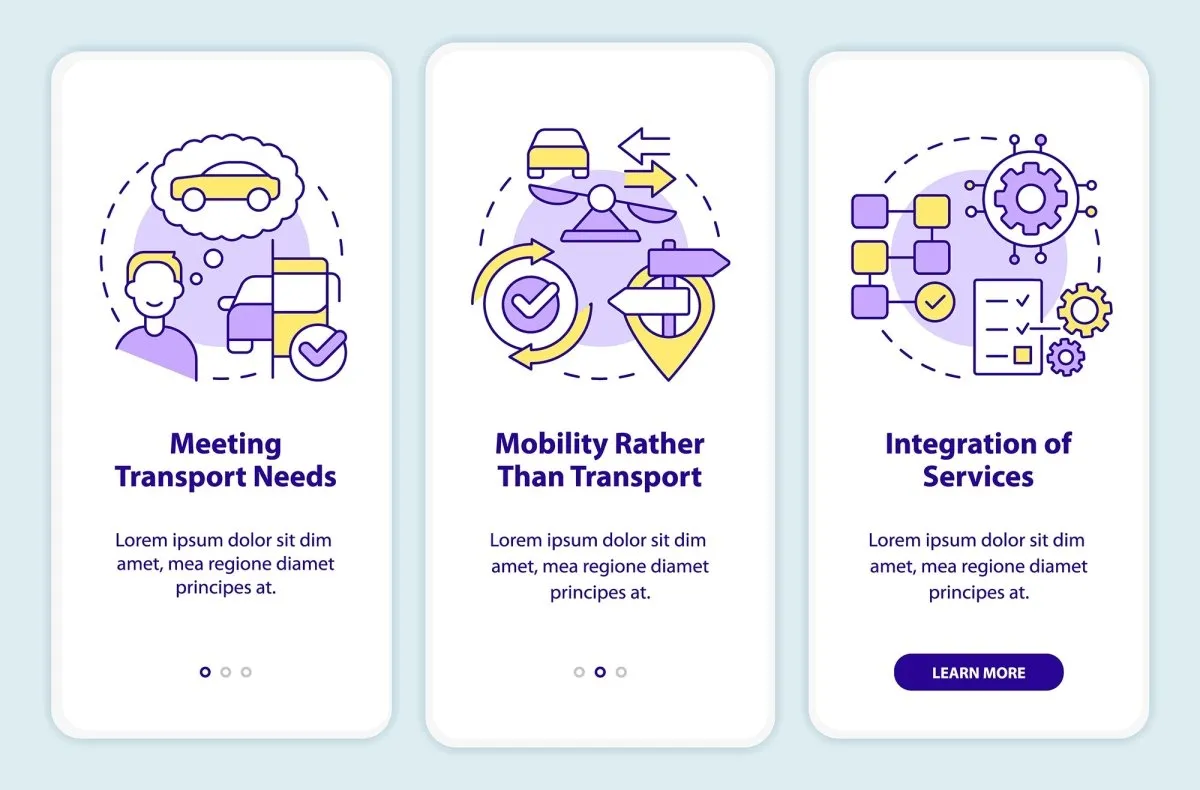 Mobility services mobile app screen set