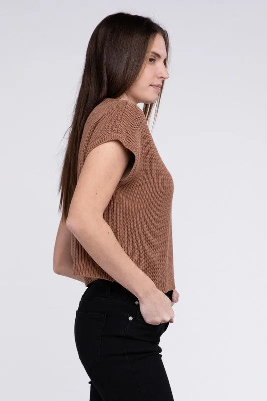 Mock Neck Short Sleeve Cropped Sweater  *Online Only*