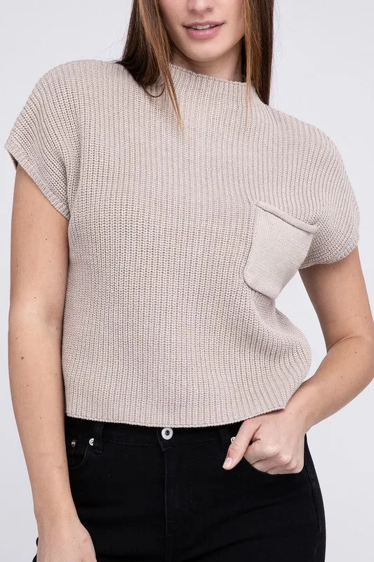 Mock Neck Short Sleeve Cropped Sweater  *Online Only*