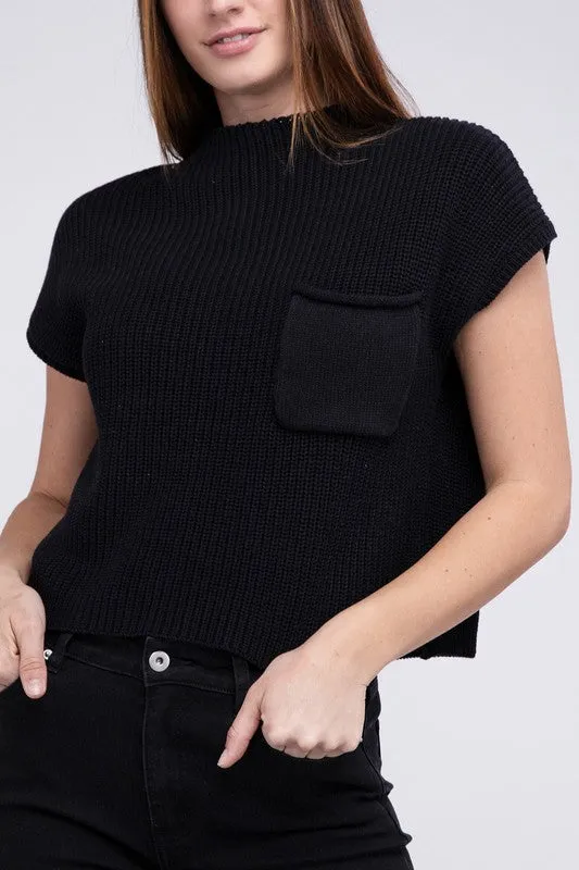 Mock Neck Short Sleeve Cropped Sweater  *Online Only*