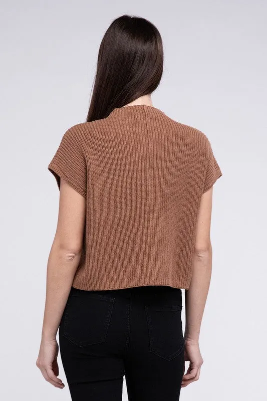 Mock Neck Short Sleeve Cropped Sweater  *Online Only*