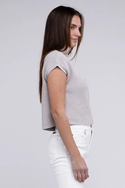 Mock Neck Short Sleeve Cropped Sweater  *Online Only*