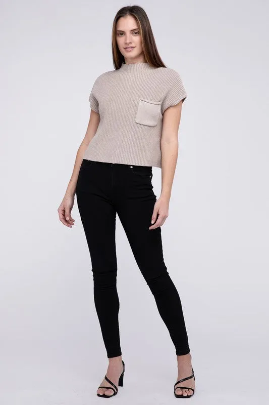 Mock Neck Short Sleeve Cropped Sweater  *Online Only*