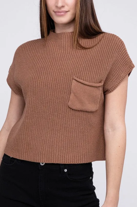 Mock Neck Short Sleeve Cropped Sweater  *Online Only*