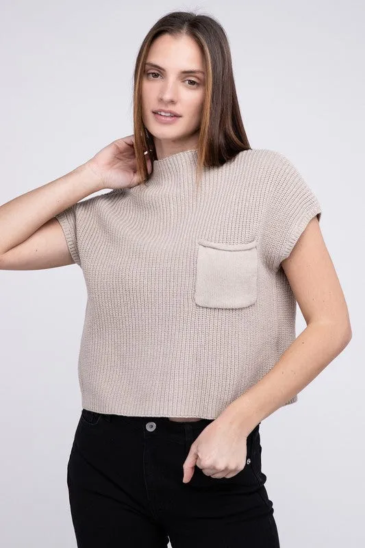 Mock Neck Short Sleeve Cropped Sweater  *Online Only*