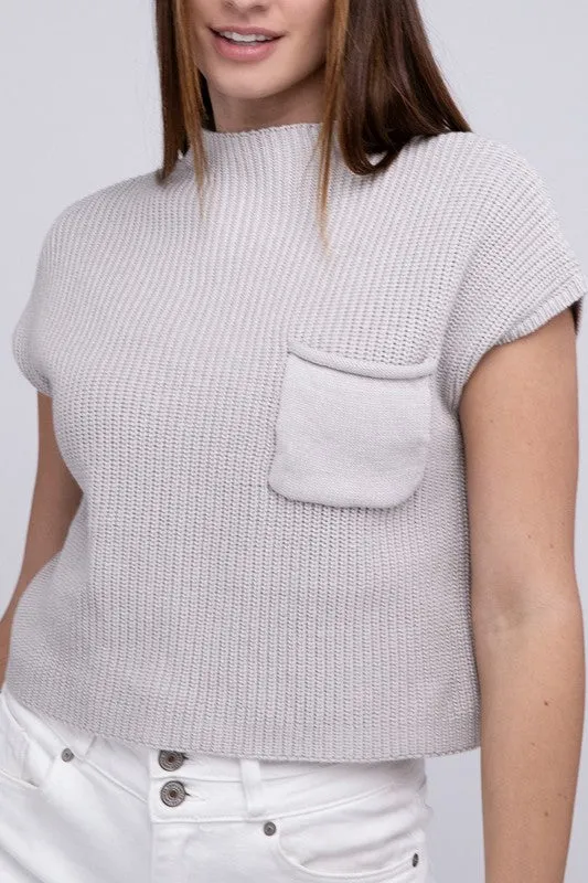 Mock Neck Short Sleeve Cropped Sweater  *Online Only*