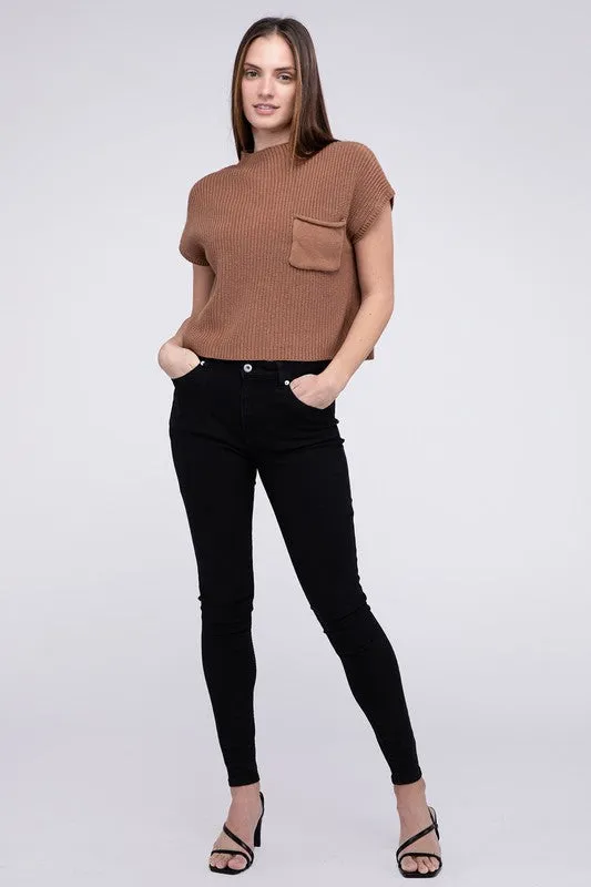 Mock Neck Short Sleeve Cropped Sweater  *Online Only*