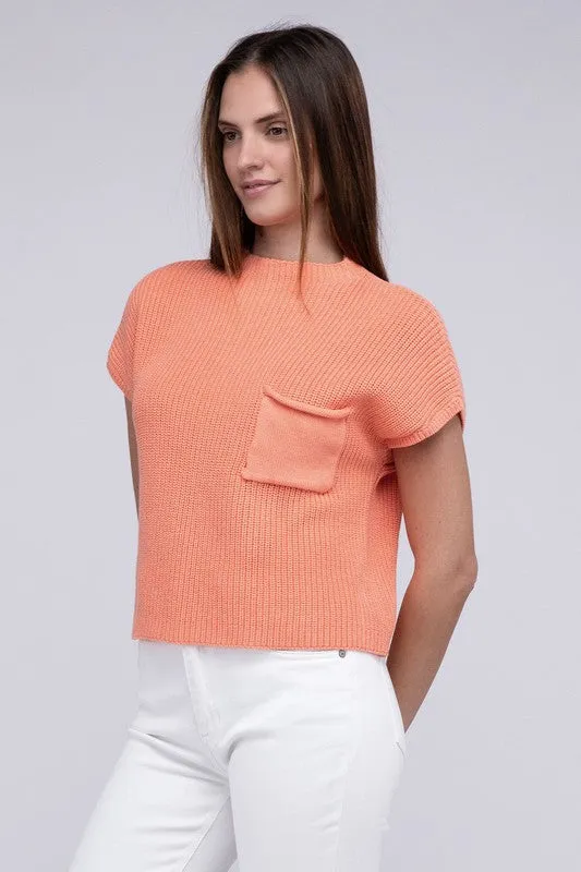 Mock Neck Short Sleeve Cropped Sweater  *Online Only*