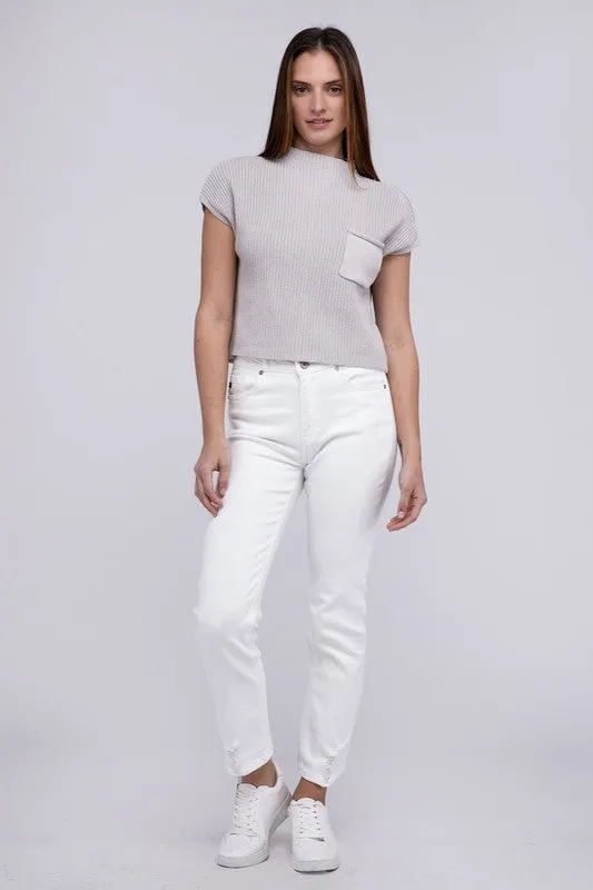 Mock Neck Short Sleeve Cropped Sweater  *Online Only*