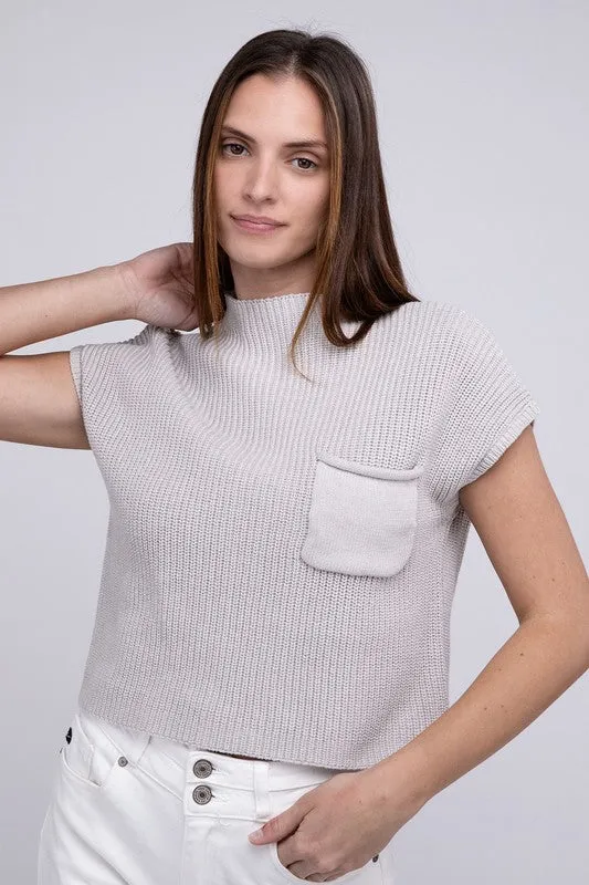 Mock Neck Short Sleeve Cropped Sweater  *Online Only*