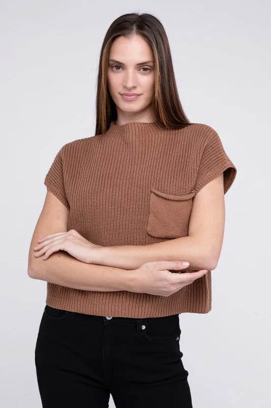 Mock Neck Short Sleeve Cropped Sweater  *Online Only*