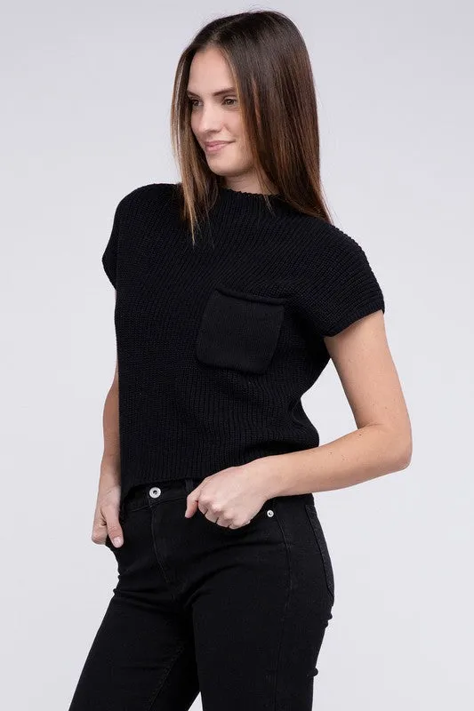 Mock Neck Short Sleeve Cropped Sweater  *Online Only*