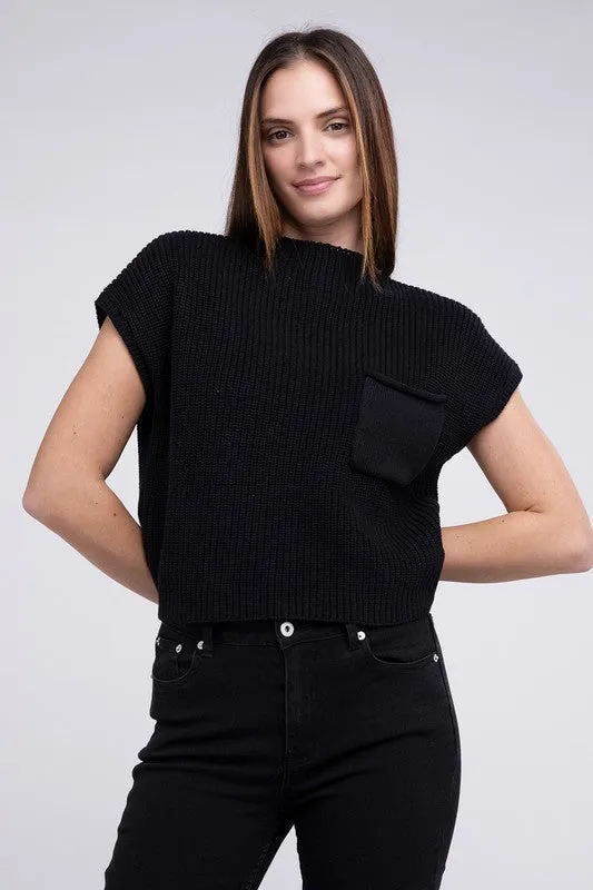 Mock Neck Short Sleeve Cropped Sweater  *Online Only*