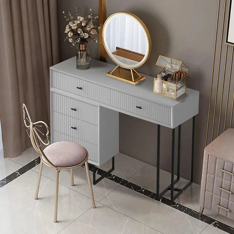 Modern Grey Makeup Vanity Set | 5-Drawer Dressing Table with Movable Chest