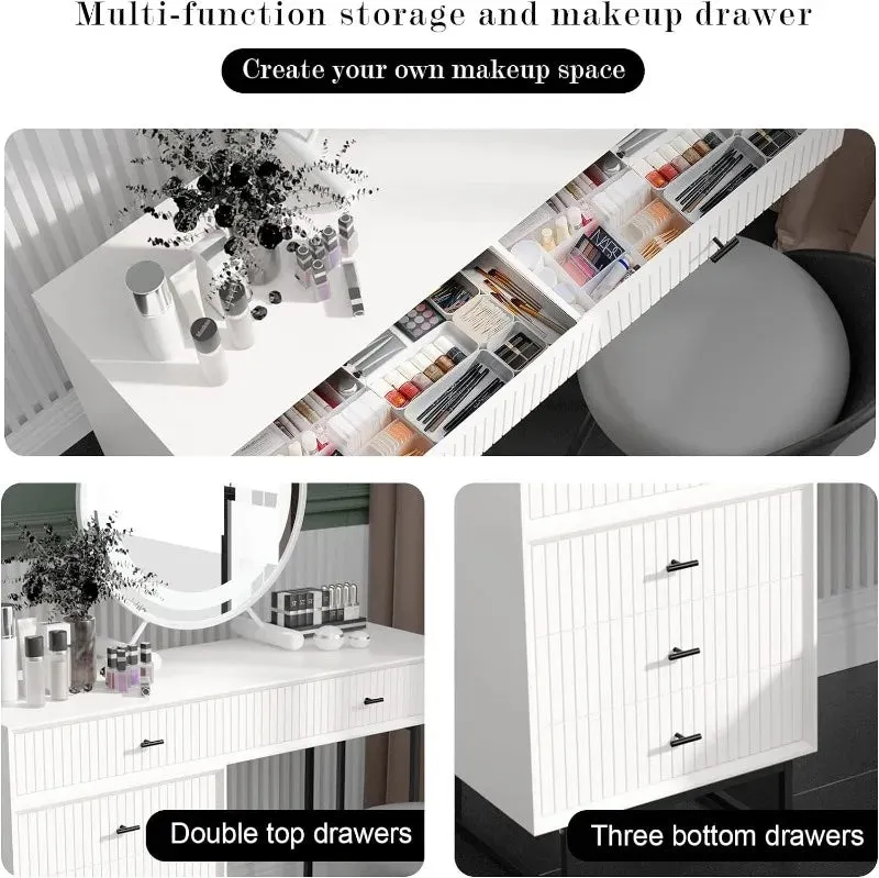 Modern Grey Makeup Vanity Set | 5-Drawer Dressing Table with Movable Chest