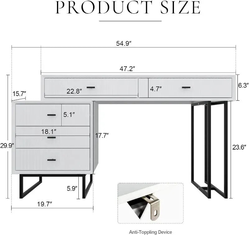 Modern Grey Makeup Vanity Set | 5-Drawer Dressing Table with Movable Chest