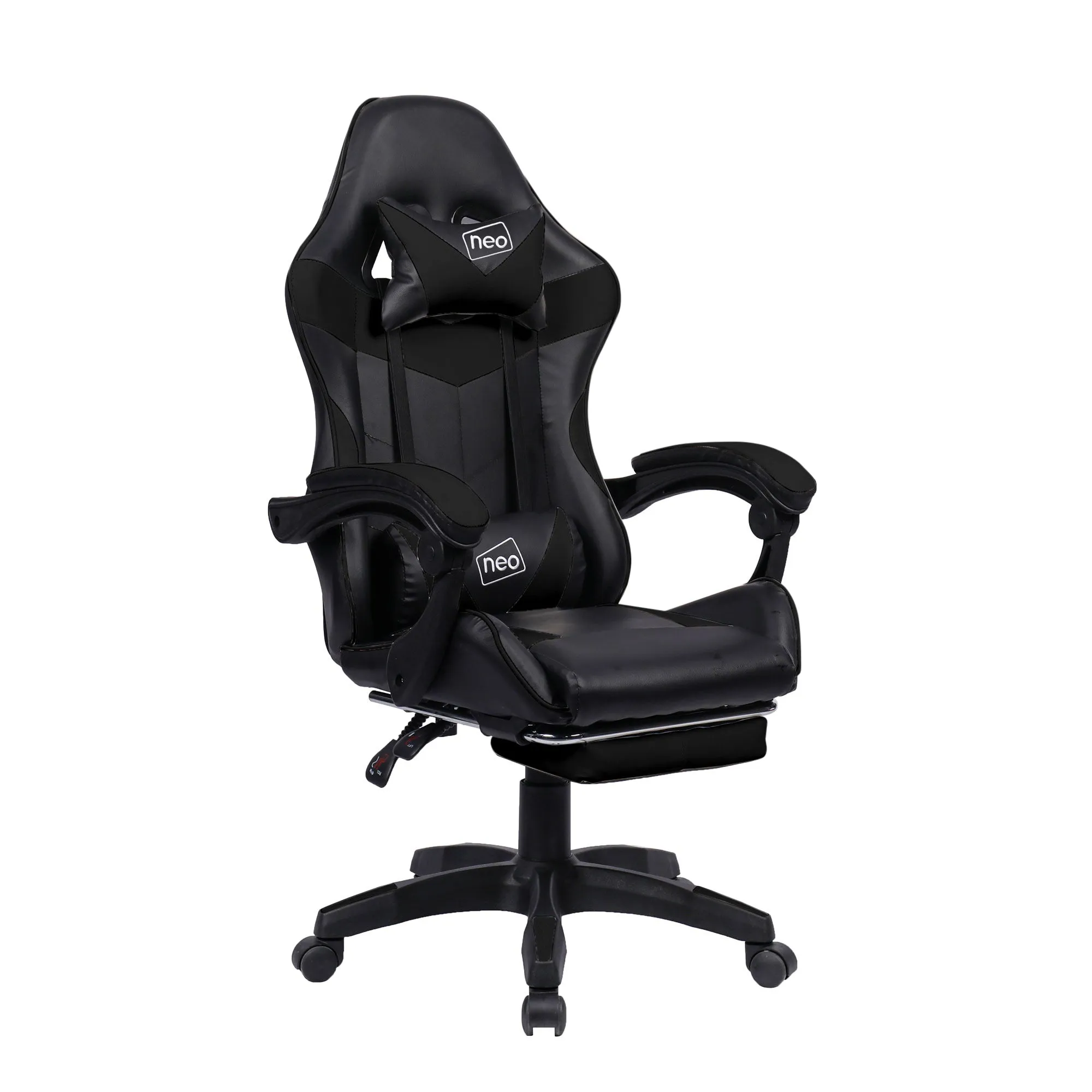 Neo Black Massage Leather Gaming Chair with Footrest