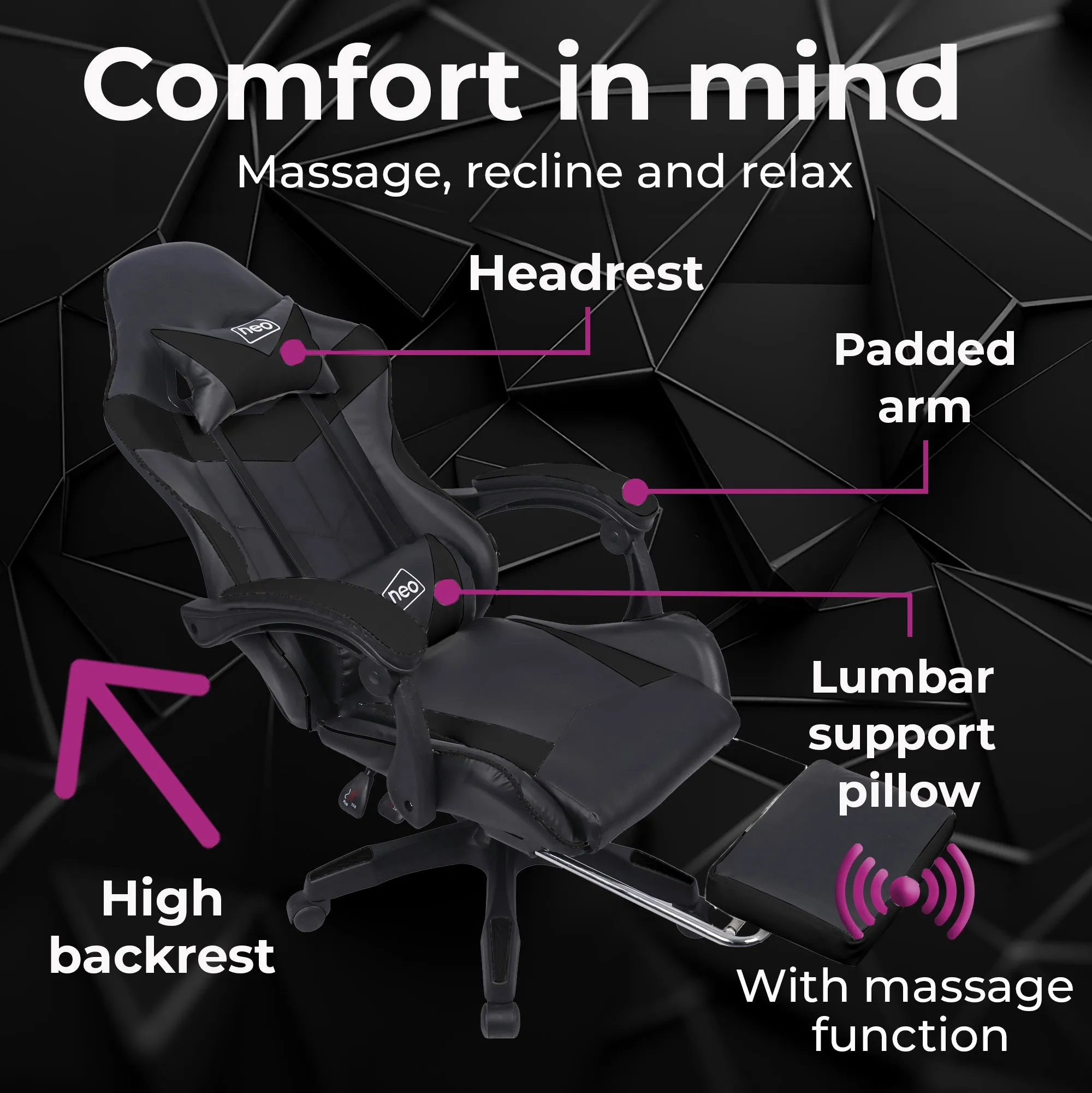 Neo Black Massage Leather Gaming Chair with Footrest