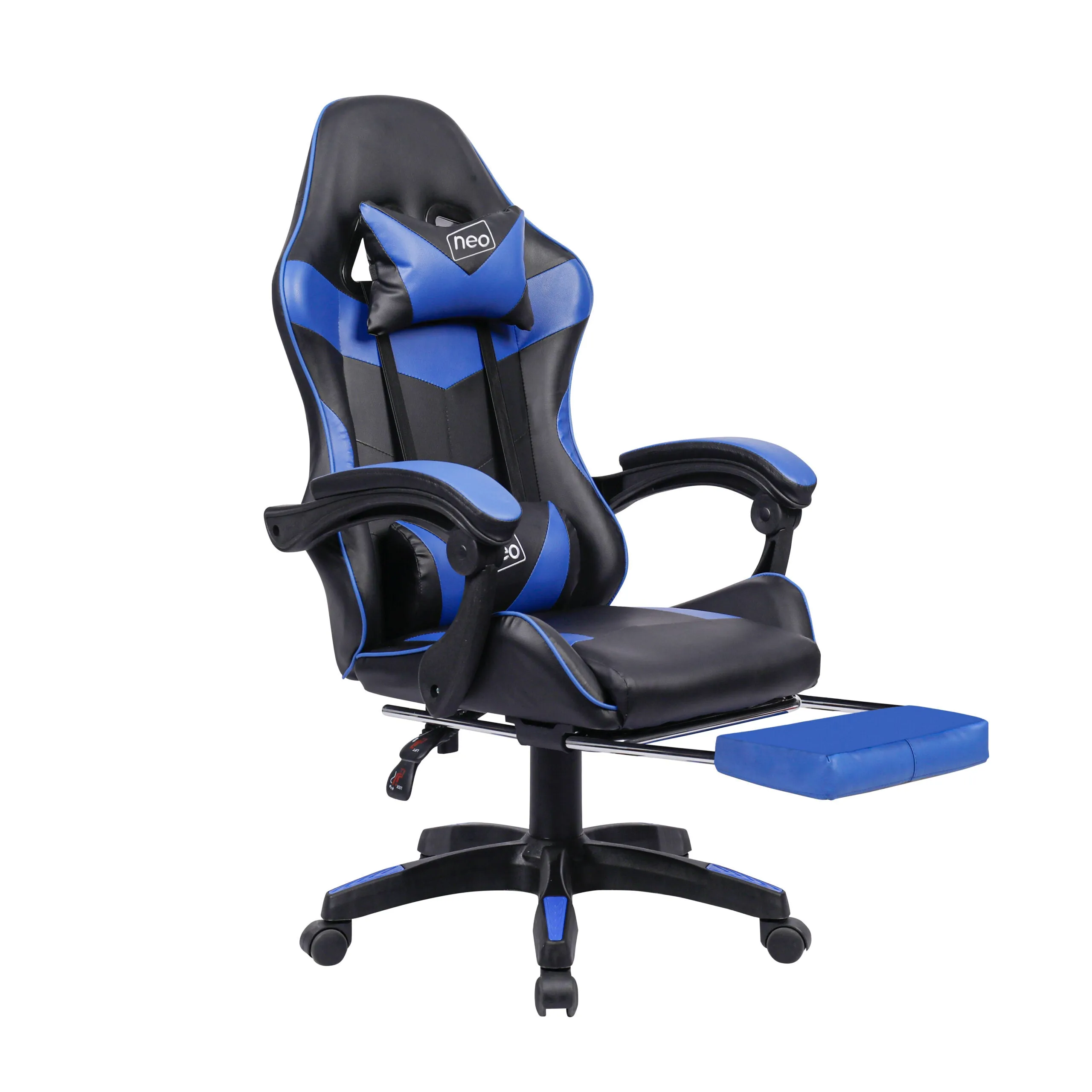 Neo Blue/Black Massage Leather Gaming Chair With Footrest