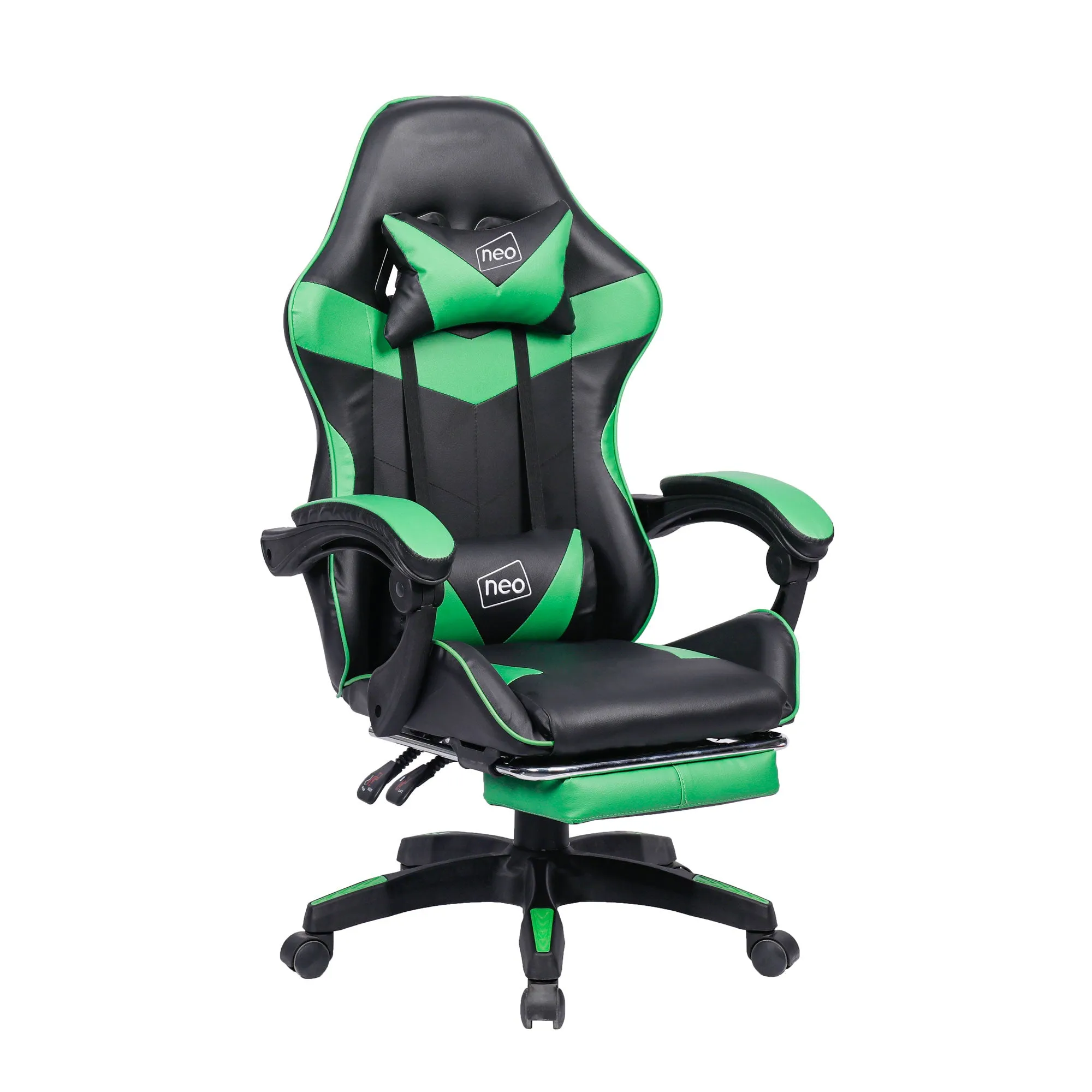 Neo Green/Black Massage Leather Gaming Chair with Footrest