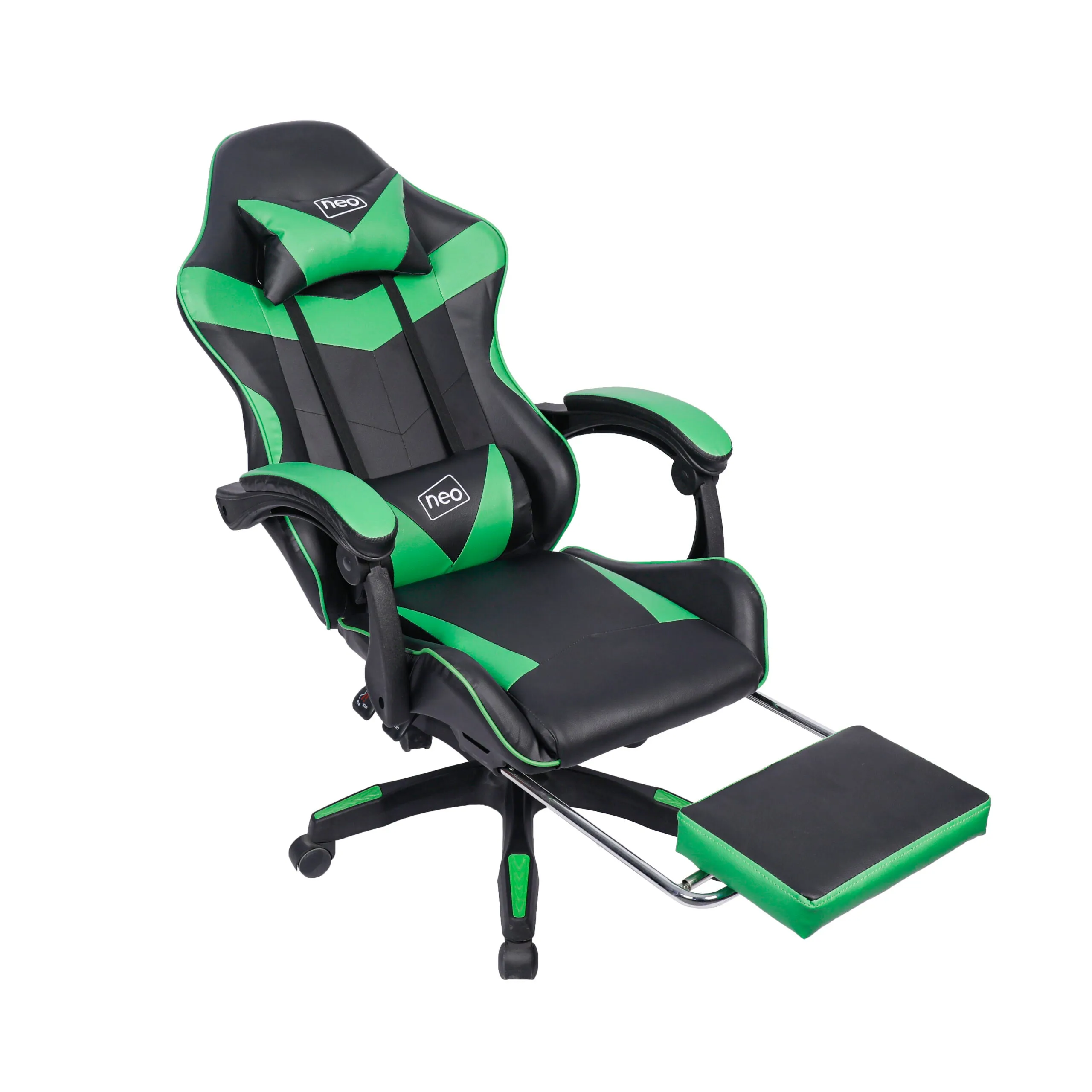 Neo Green/Black Massage Leather Gaming Chair with Footrest