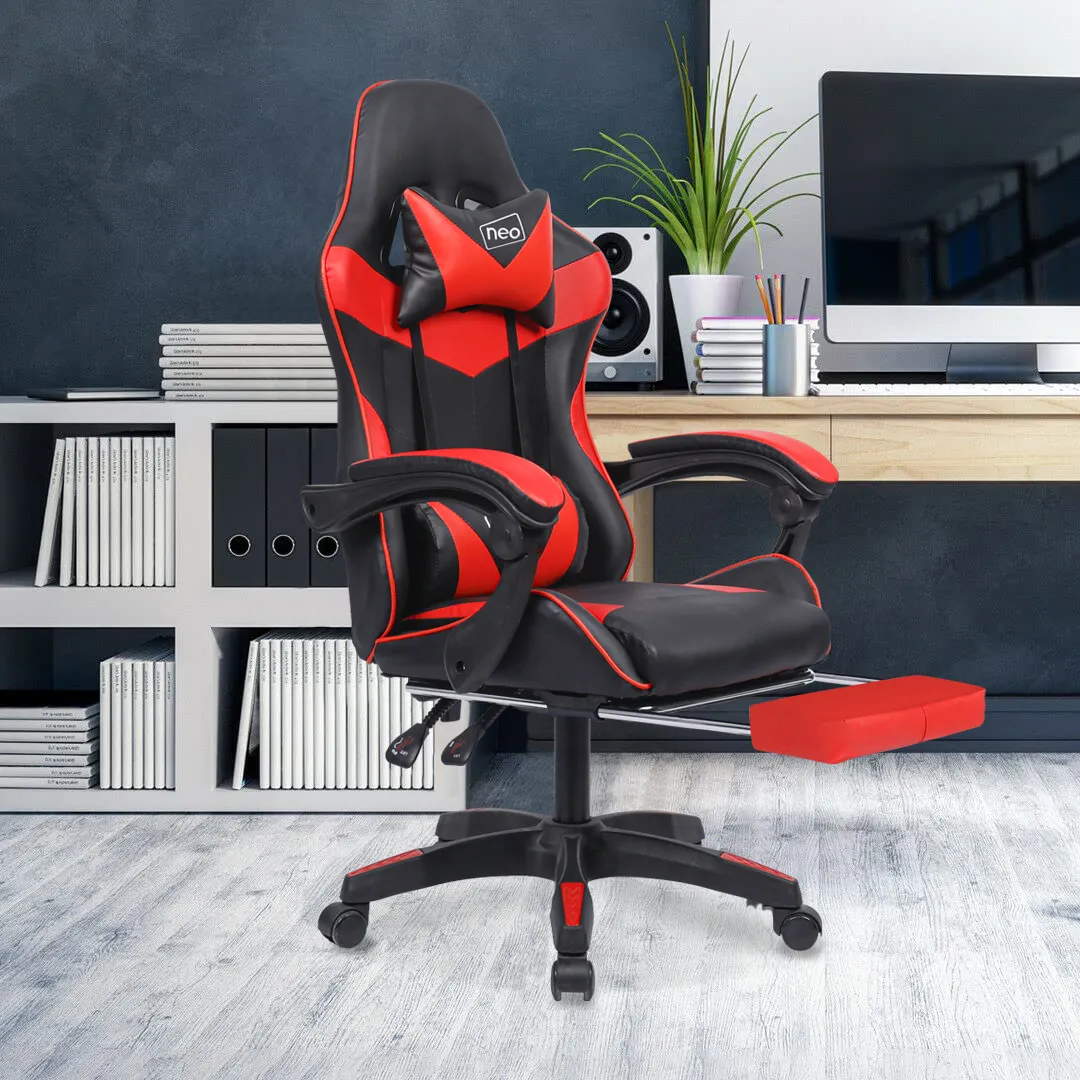 Neo Red/Black Massage Leather Gaming Chair With Footrest