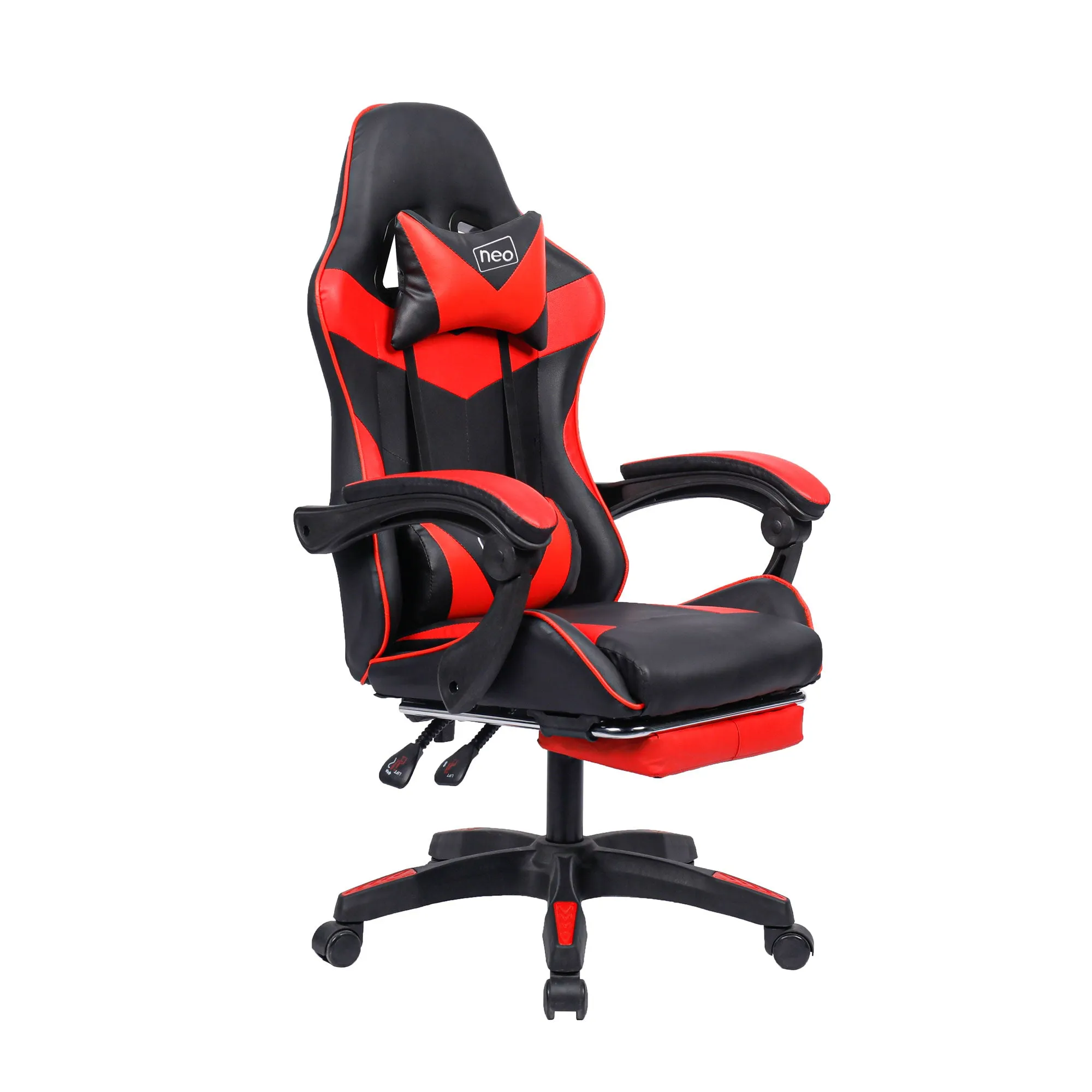 Neo Red/Black Massage Leather Gaming Chair With Footrest