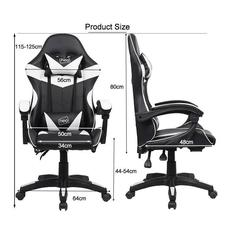 Neo White and Black Massage Leather Gaming Chair with Footrest