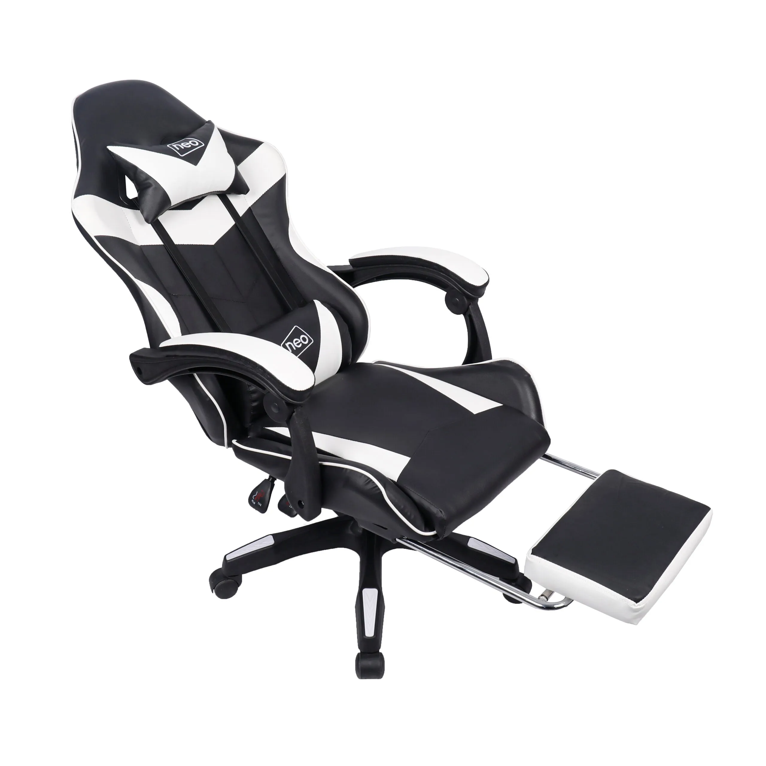 Neo White and Black Massage Leather Gaming Chair with Footrest