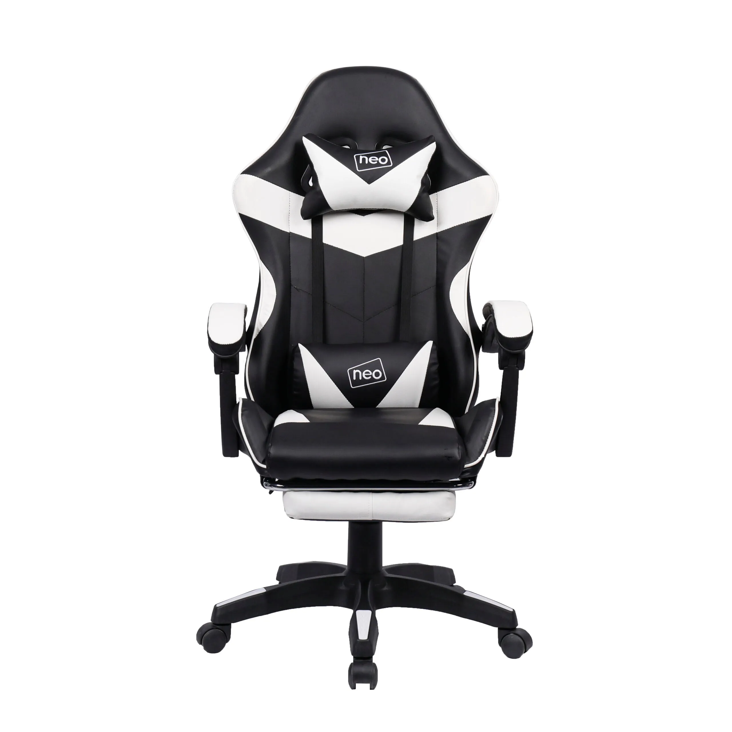 Neo White and Black Massage Leather Gaming Chair with Footrest