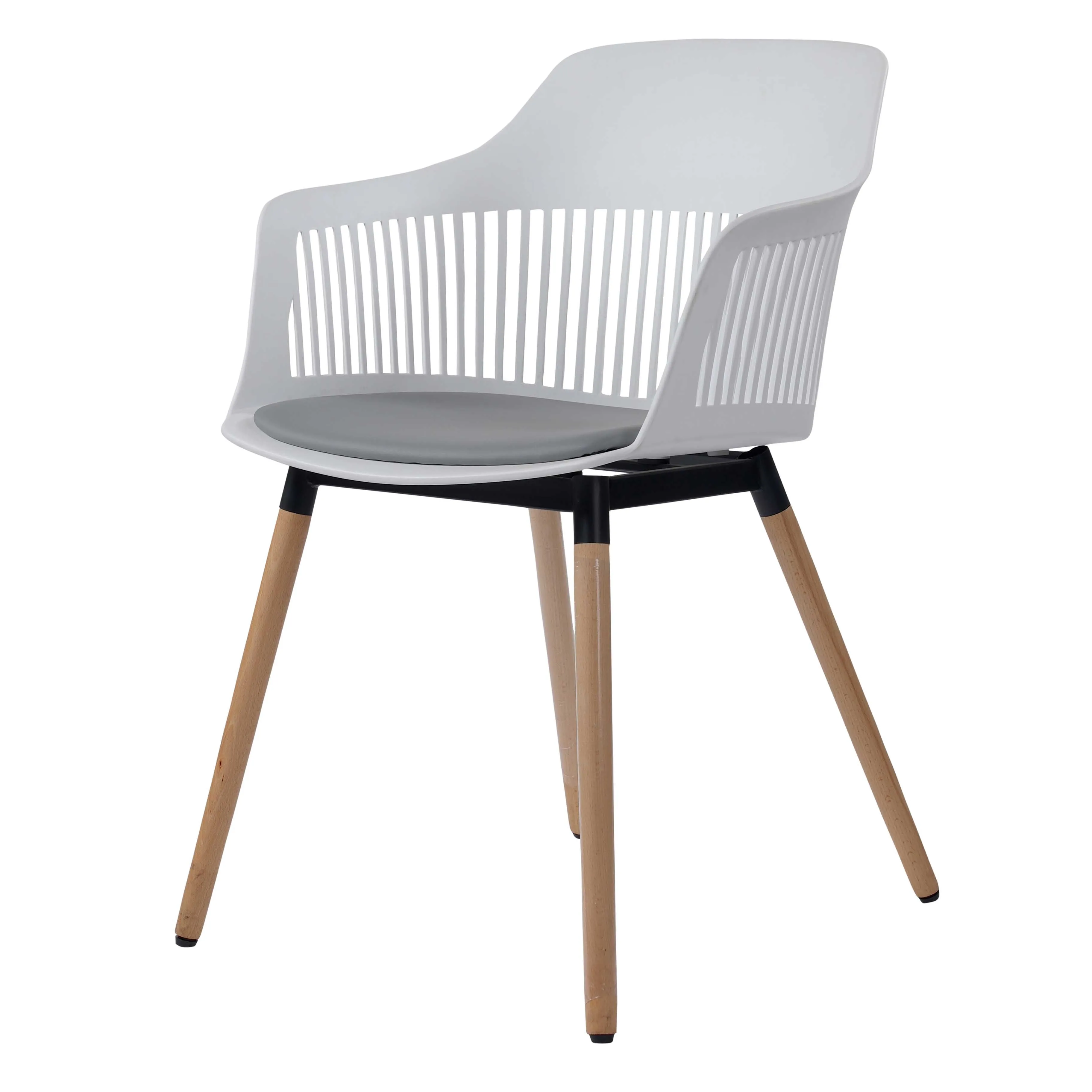 Norah Mid Century Molded Plastic Shell Arm Hollow Out Chair with Wooden Legs - White