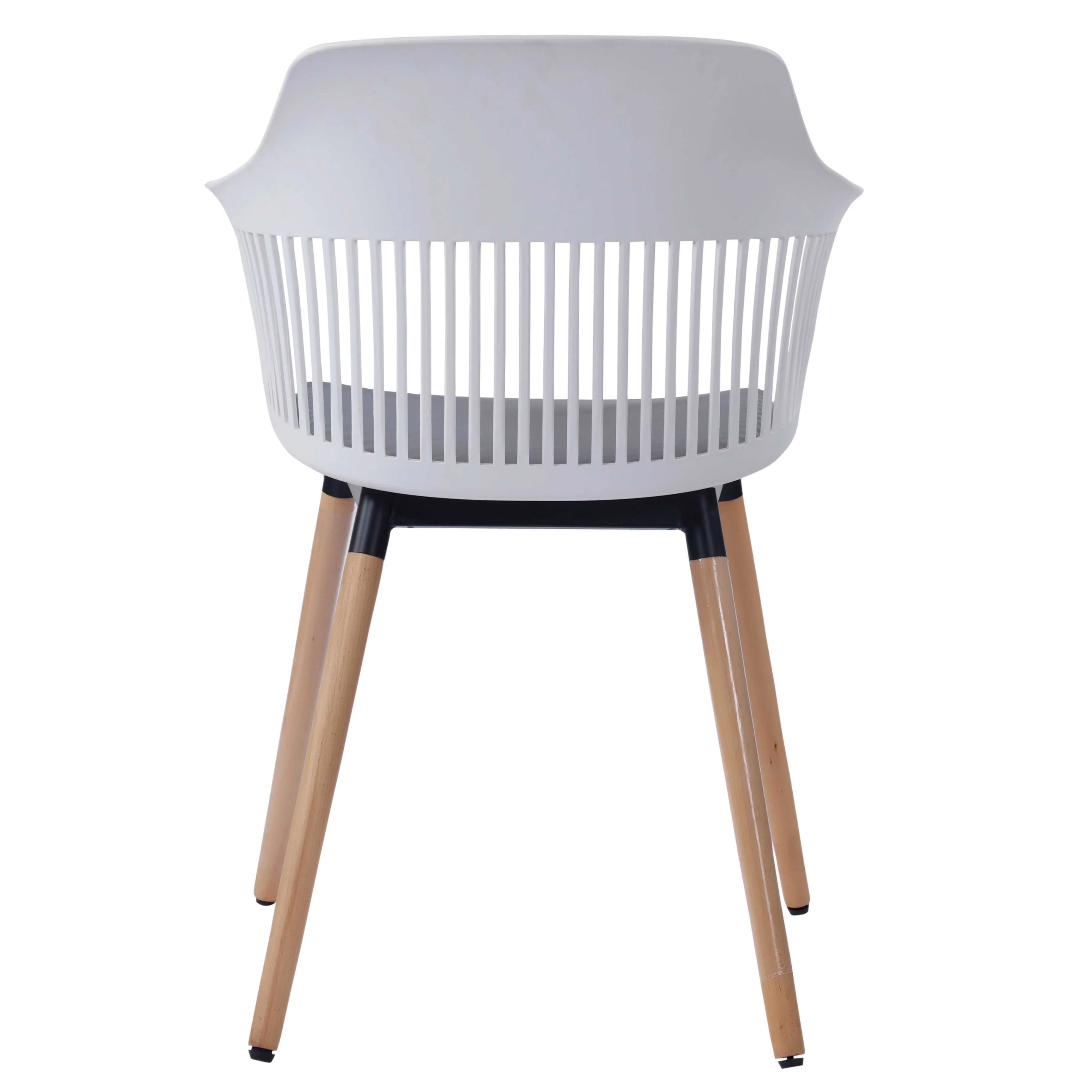 Norah Mid Century Molded Plastic Shell Arm Hollow Out Chair with Wooden Legs - White