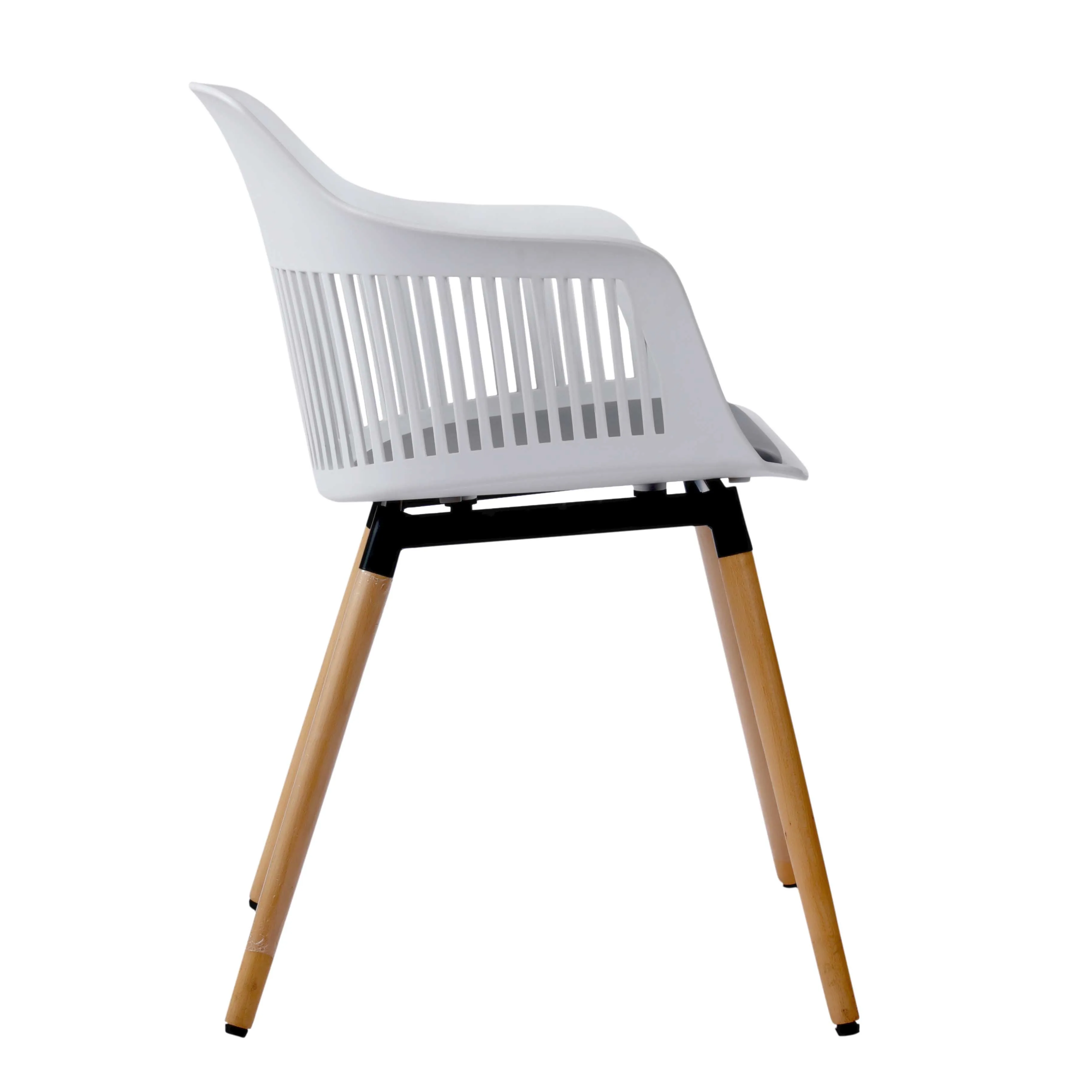 Norah Mid Century Molded Plastic Shell Arm Hollow Out Chair with Wooden Legs - White