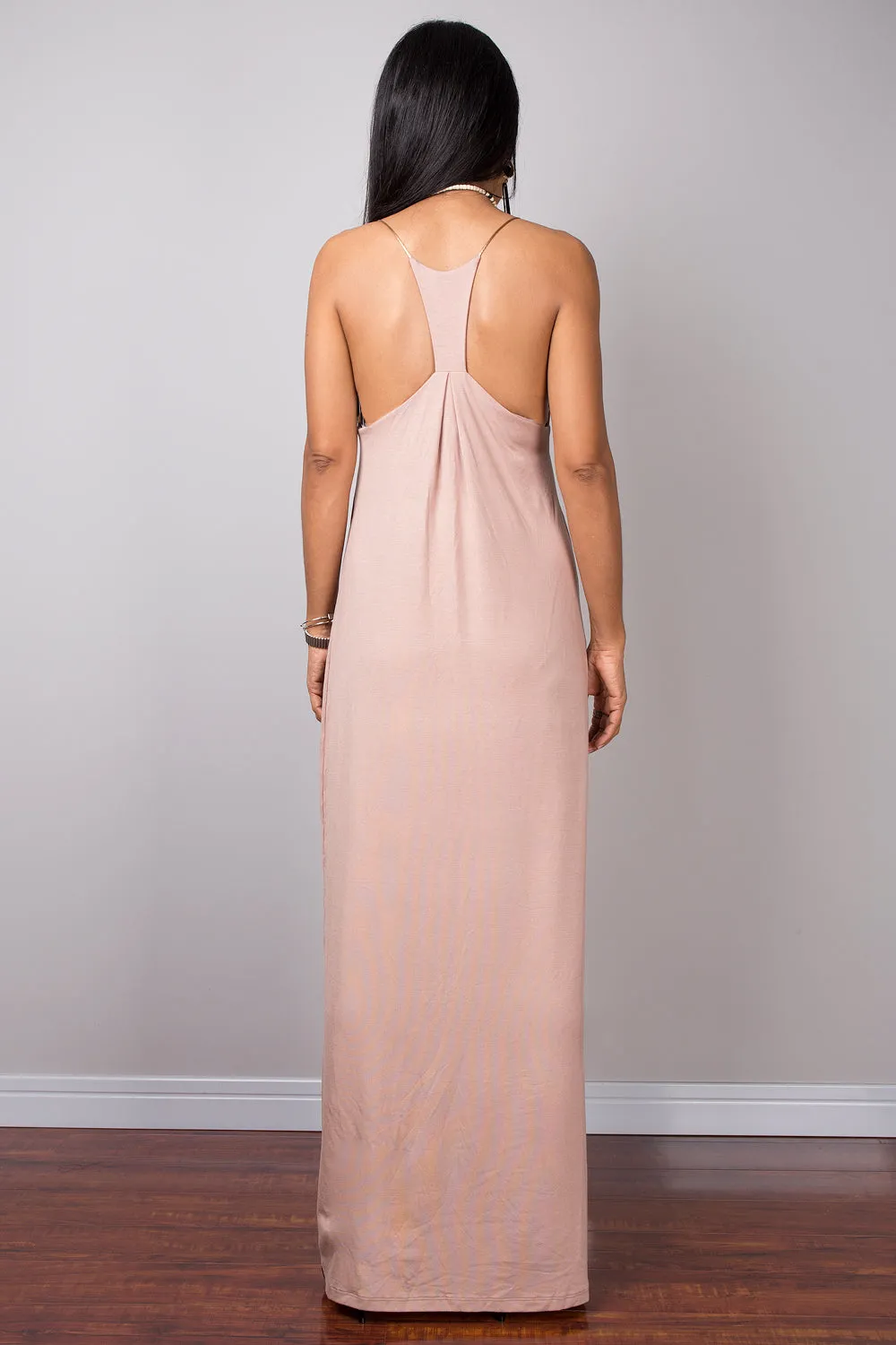 Nude dress, bodycon dress, long nude dress, party dress, soft brown dress, openback dress, spaghetti strap dress, sexy nude dress