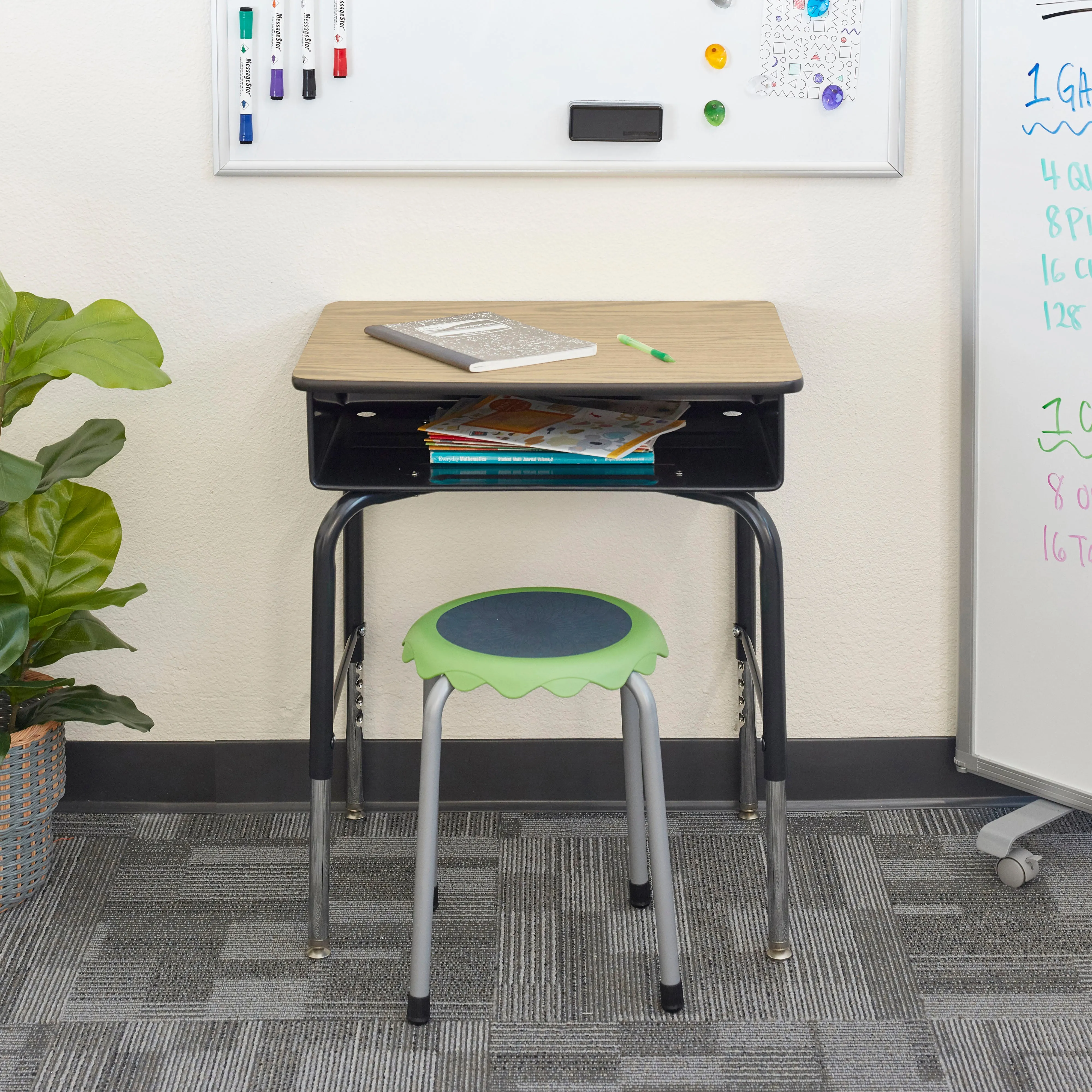 Open Front Student Desk with Metal Storage Book Box, Adjustable Height, 24in x18in