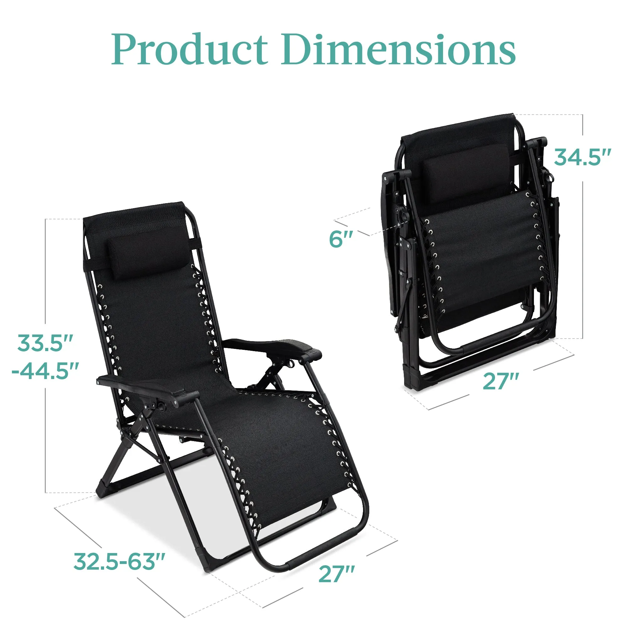 Oversized Zero Gravity Chair, Folding Outdoor Recliner w/ Removable Cushion