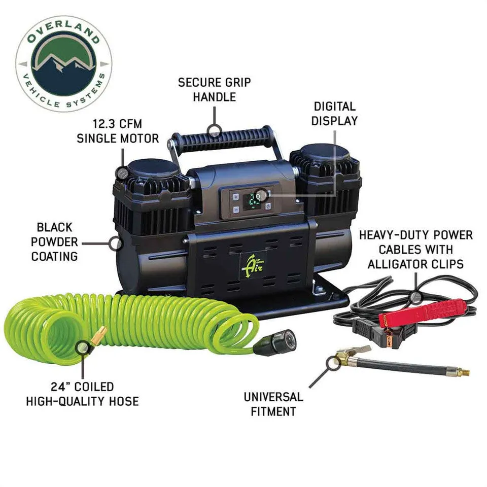 OVS EGOI Portable Single/Dual Motor Air Compressor System With Control Panel, Storage Bag, Hose & Attachments