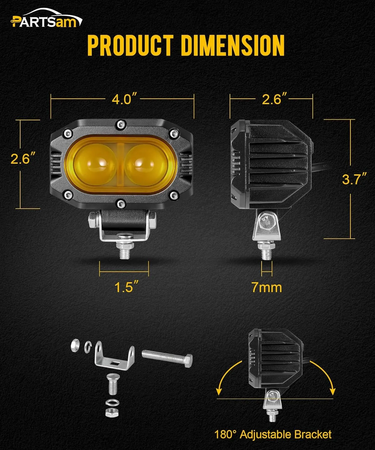 Partsam 4 Inch 40W Amber Fog Lights, Amber LED Pods Super Bright with Yellow Spot Beam Waterproof Off Road Amber Ditch Lights Fit for Truck Pickup Ram Motorcycle SUV ATV UTV