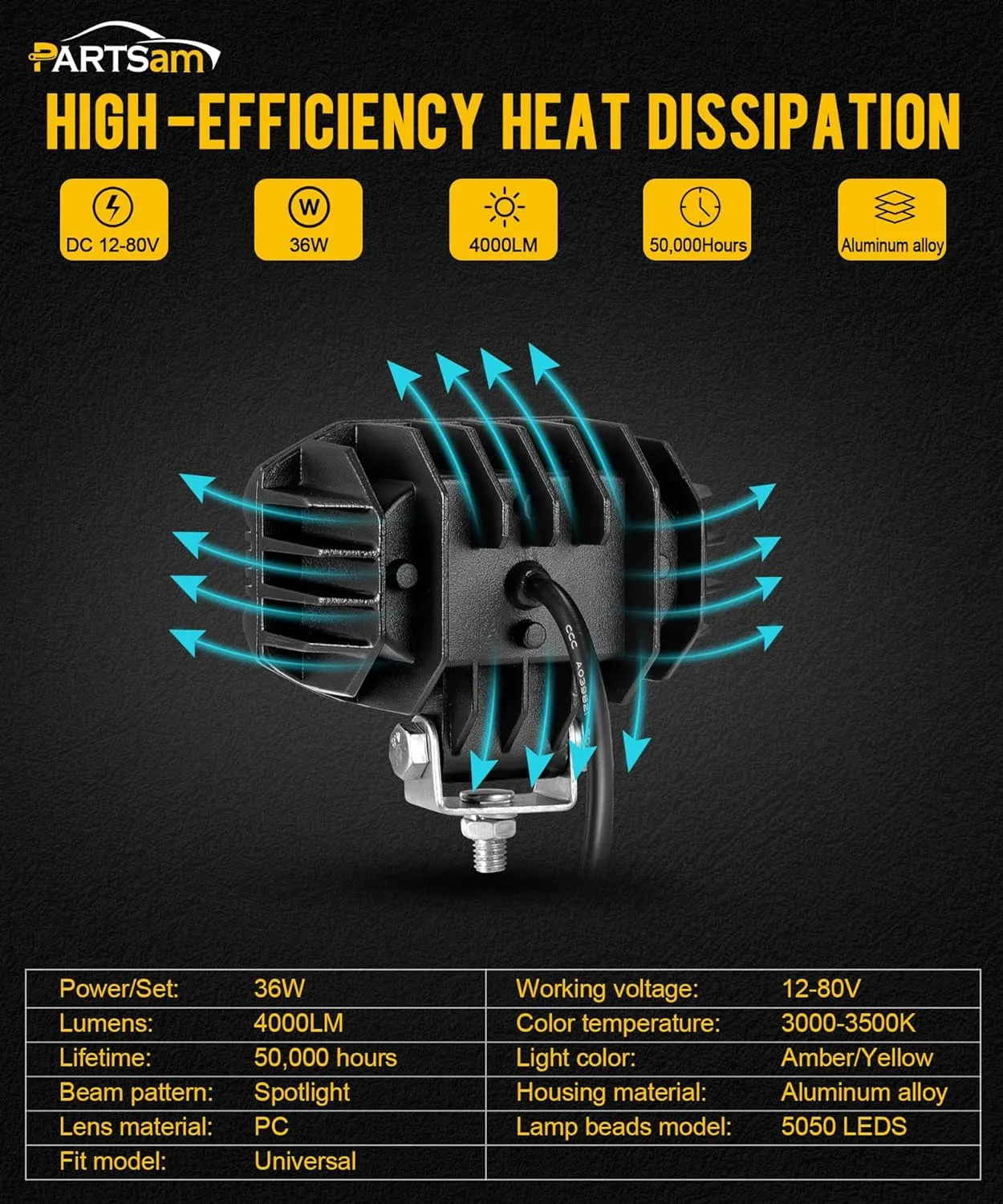 Partsam 4 Inch 40W Amber Fog Lights, Amber LED Pods Super Bright with Yellow Spot Beam Waterproof Off Road Amber Ditch Lights Fit for Truck Pickup Ram Motorcycle SUV ATV UTV