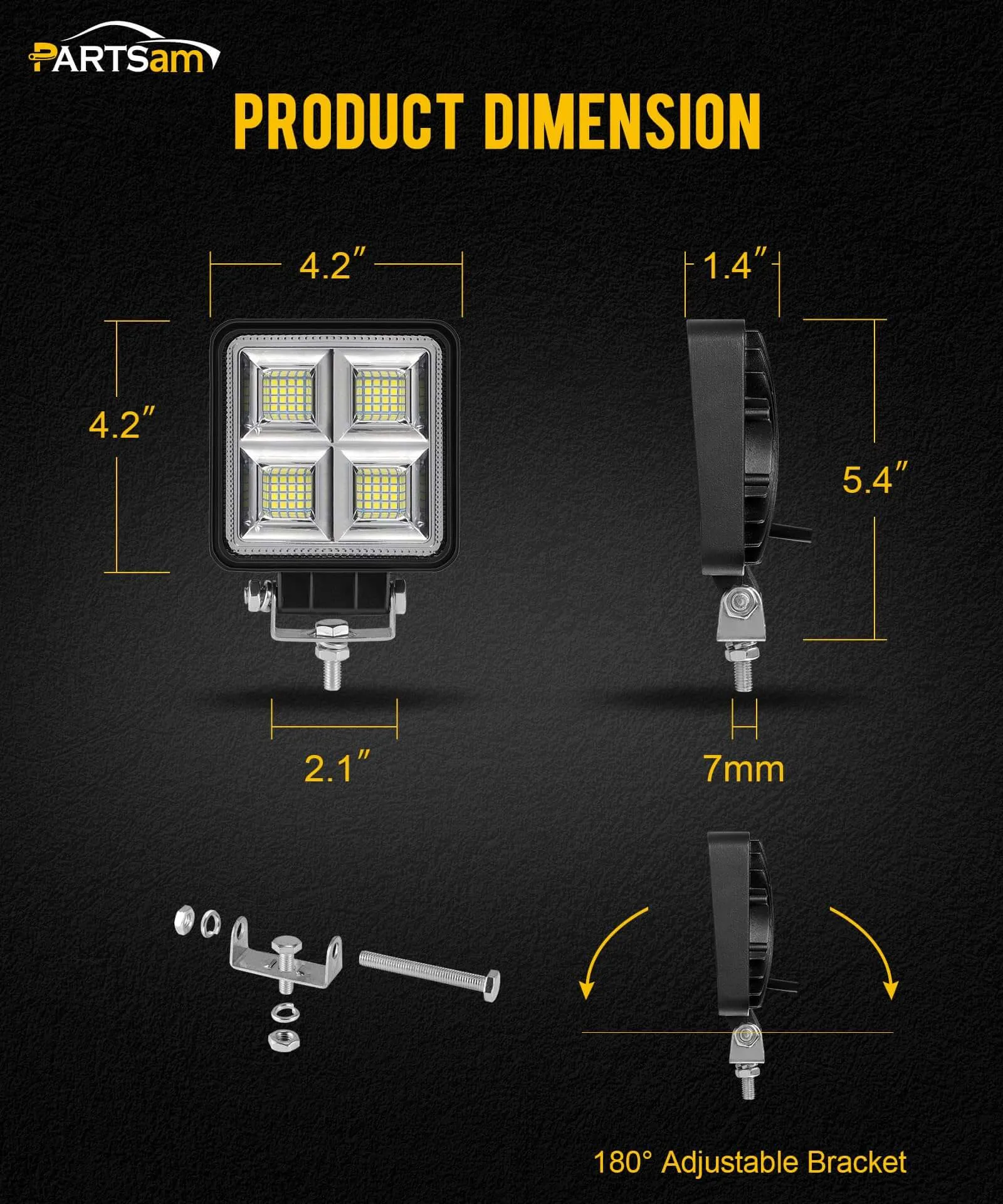 Partsam 4.2 Inch White Work Lights, 32W 6000LM Off Road Lights Waterproof Flood Led Light Bar Driving Lights for Truck Tractor Off Road ATV UTV Jeep Golf cart Boat Forklift 4x4 Motorcycle, Pack of 2