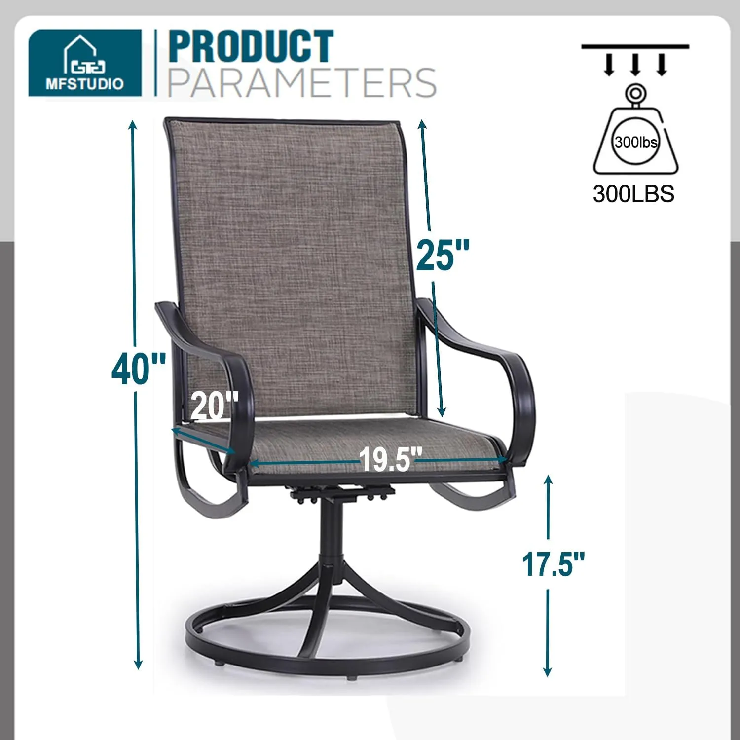 Patio Sling Dining Swivel Chairs with Steel Metal Frame