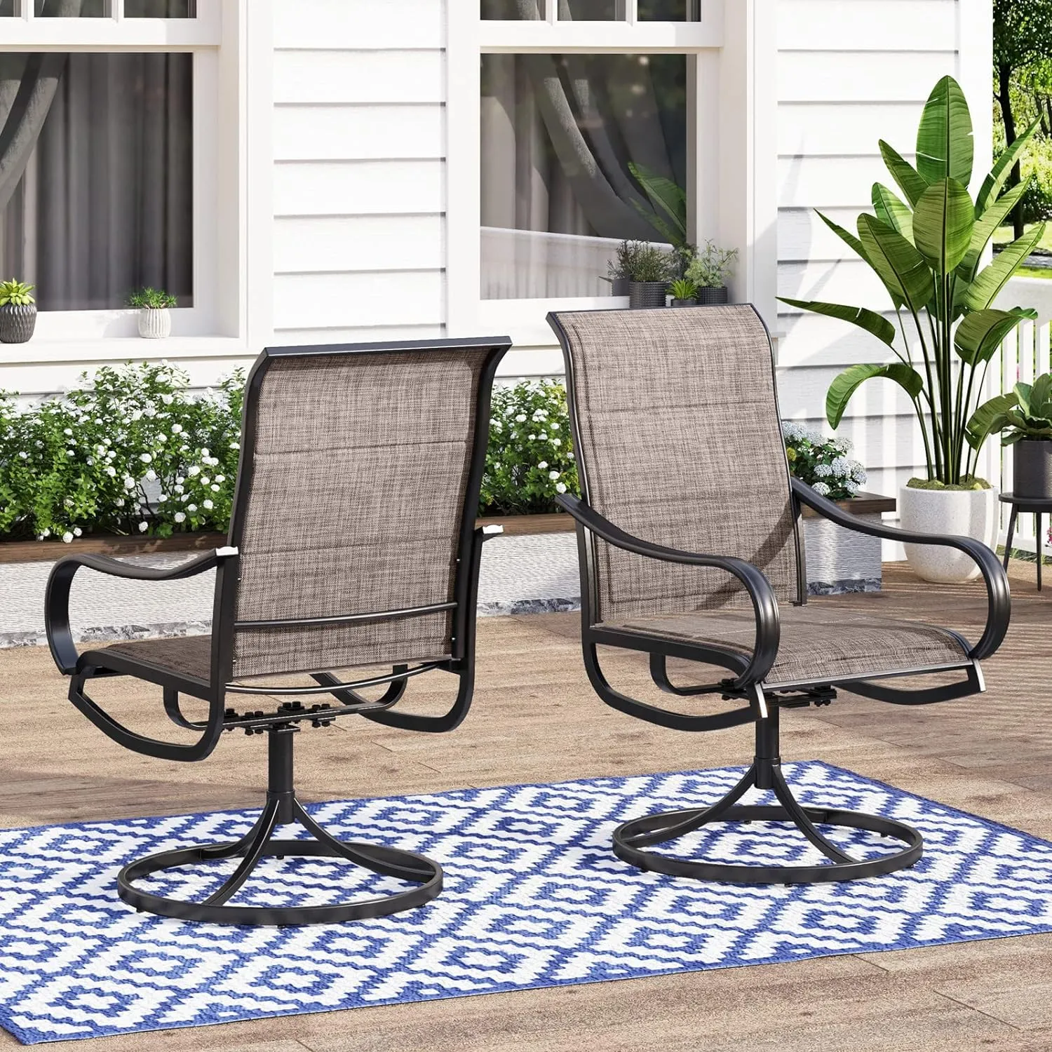 Patio Sling Dining Swivel Chairs with Steel Metal Frame