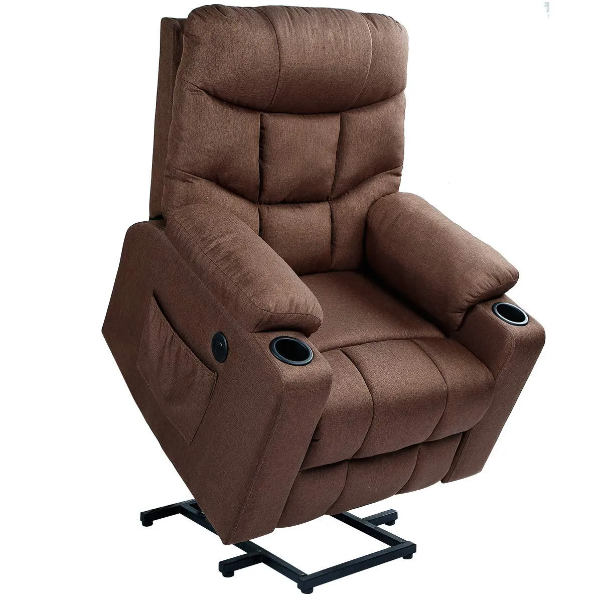 Power Lift Chair Electric Recliner for Elderly Heated Vibration Fabric Sofa Motorized Living Room Chair with Side Pocket and Cup Holders